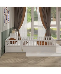Streamdale Furniture Twin Size Floor bed, integral construction with super high security barrier, door, children's floor bed frame, Montessori wooden
