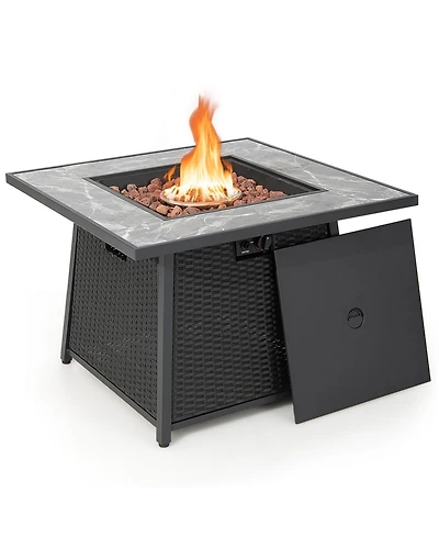 Givimo 35 Inch Propane Gas Fire Pit Table Wicker Rattan with Lava Rocks Pvc Cover