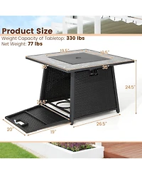 Givimo 35 Inch Propane Gas Fire Pit Table Wicker Rattan with Lava Rocks Pvc Cover