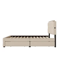 Streamdale Gray Linen Platform Bed with Usb Ports & Drawers