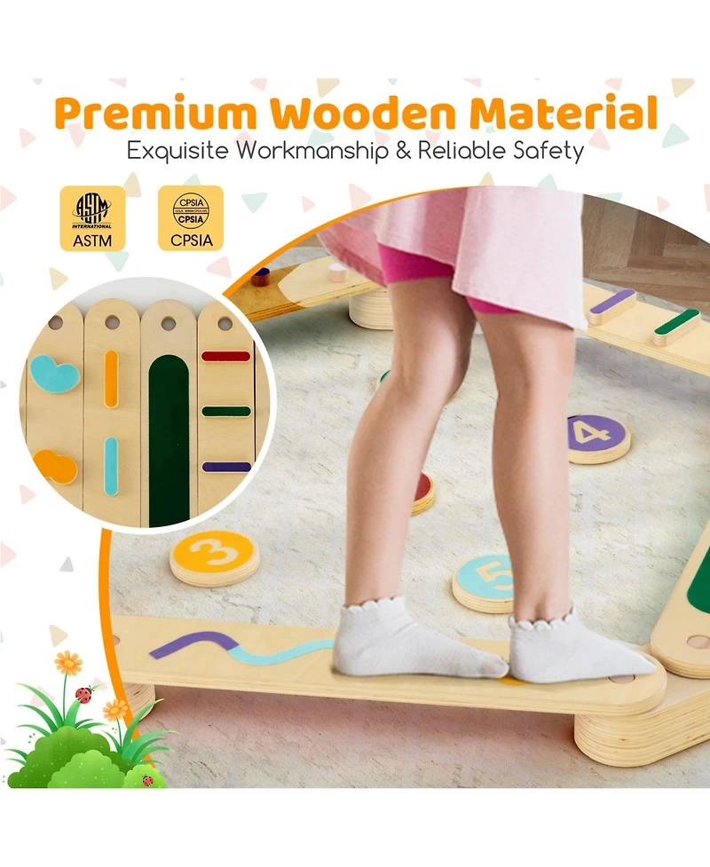 Givimo Montessori Balance Beam Set Wooden Balance Boards with Stepping Stones
