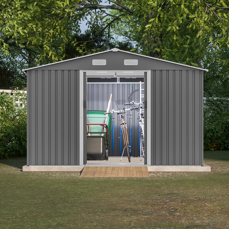 Spacious All-Weather 10x8 Galvanized Steel Storage Shed with Sliding Doors