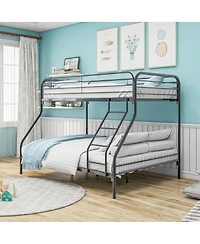 Streamdale Furniture Heavy Duty Twin-Over-Full Metal Bunk Bed, Easy Assembly With Enhanced Upper-Level Guardrail, Black