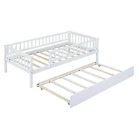 Streamdale Twin Size Wood Daybed With Trundle And Fence Guardrails