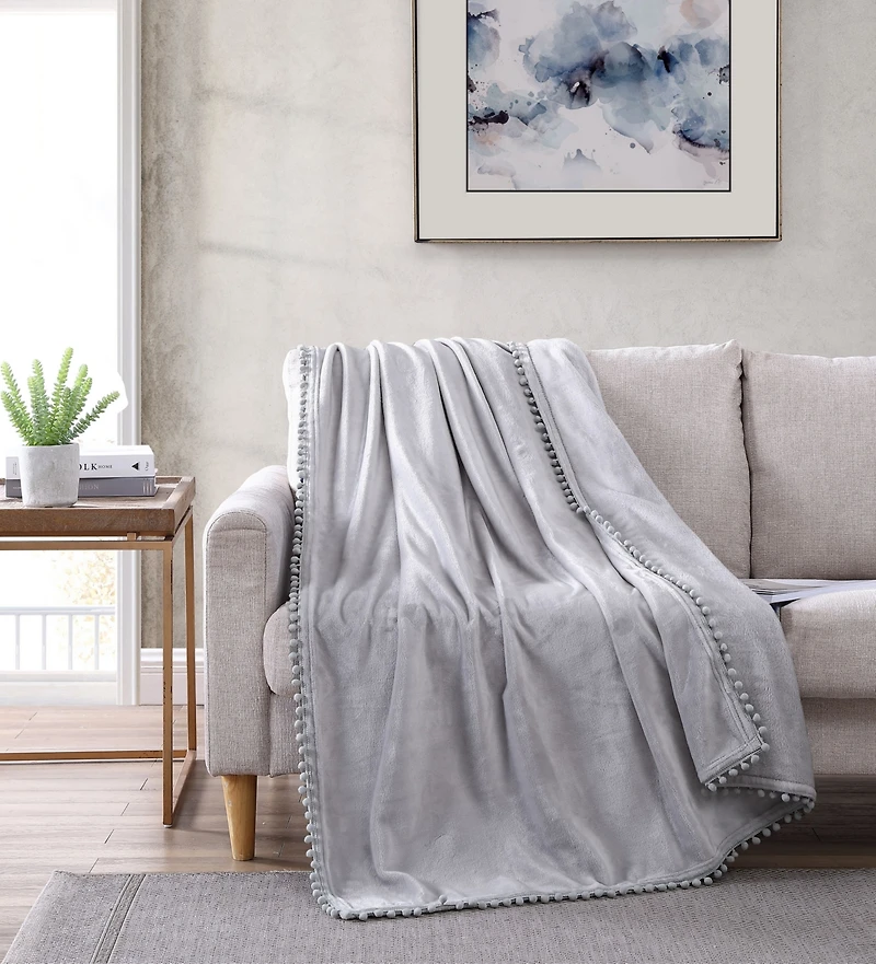 Kate Aurora Ultra Soft & Premium Plush Oversized Pom Pom Accent Fleece Throw Blanket - 50 in. W x 70 in. L
