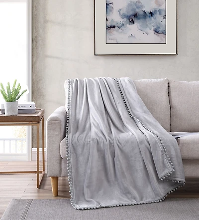 Kate Aurora Ultra Soft & Premium Plush Oversized Pom Pom Accent Fleece Throw Blanket - 50 in. W x 70 in. L