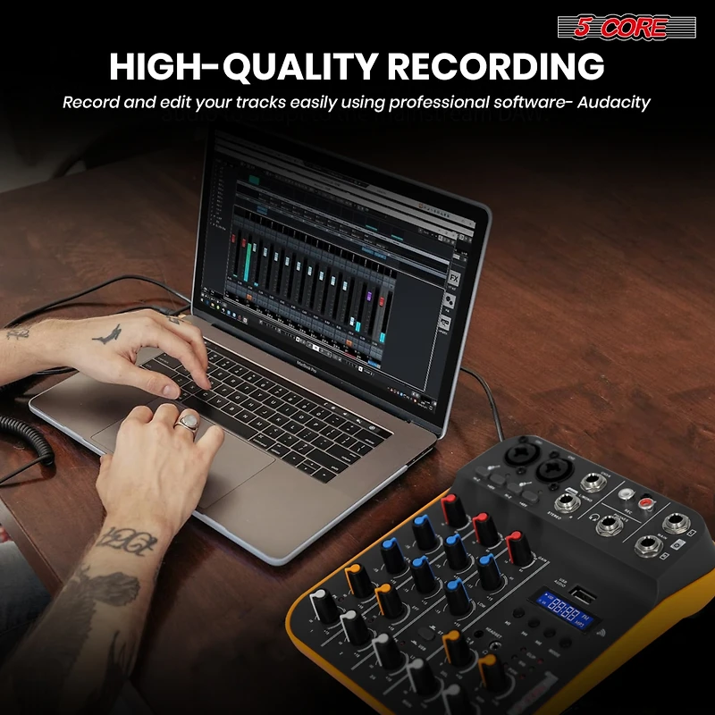 5 Core Audio Interface Mixer 4 Channel Pc Xlr Bluetooth Usb Dj Music Podcast Karaoke Sound Board