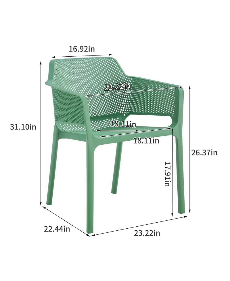 Streamdale Furniture 3 piece plastic arm chair Bistro Grs Premium Ocean Plastic, Green