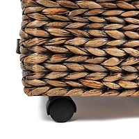 Chett 26.38" Minimalist Hand-Woven Hyacinth/Wood Underbed Storage Bin with Wheels and Handles