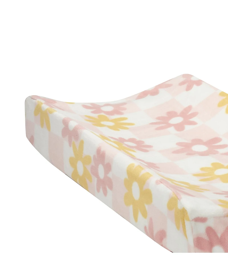 Lambs & Ivy Daisy Dreams Pink/White Checkered Soft Luxury Changing Pad Cover