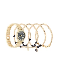 American Exchange Women's Shiny Gold Metal Alloy Analog Watch 33mm with Stackable Bracelets Gift Set