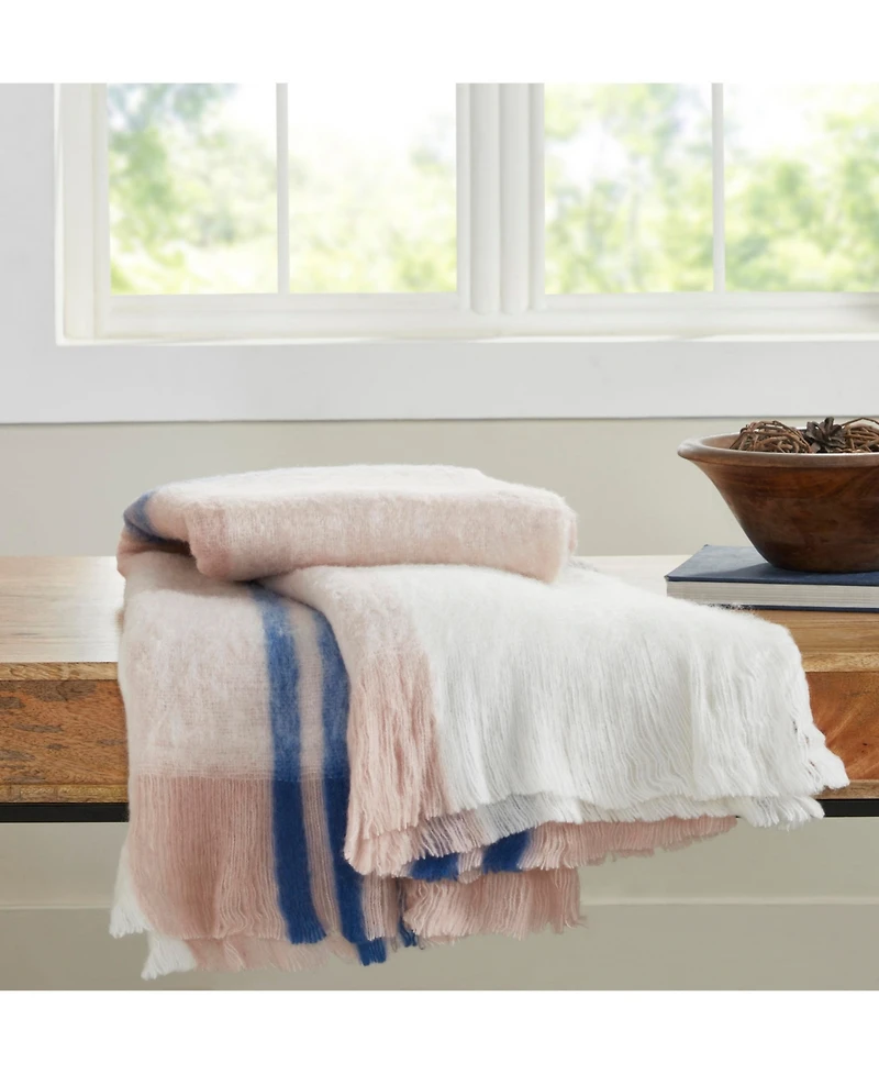 Ihi Home Faux Mohair Stripe Throw Blanket I 50"x 70" I Blus Rose Ivory
