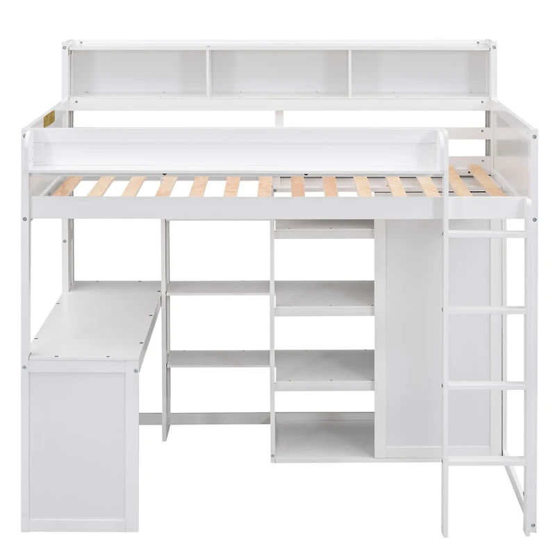 Streamdale Wood Twin Loft Bed With Multiple Storage Shelves And Wardrobe