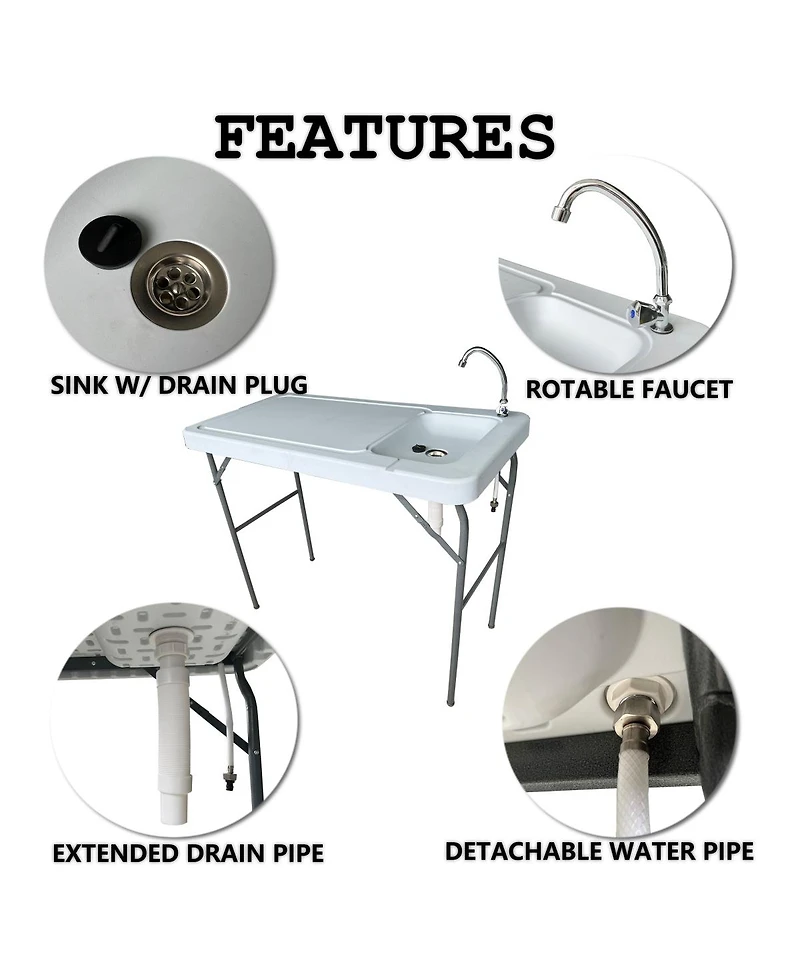 Simplie Fun Outdoor Fish And Game Cutting Cleaning Table with Sink And Faucet