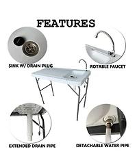 Simplie Fun Outdoor Fish And Game Cutting Cleaning Table with Sink And Faucet