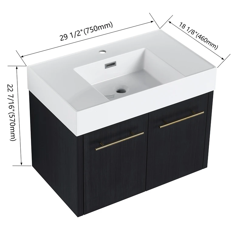 Modern Bathroom Vanity Unique Resin Sink, Soft Close Hinges, Durable Plywood