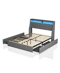 Simplie Fun Led Queen Bed Frame with Storage Drawers