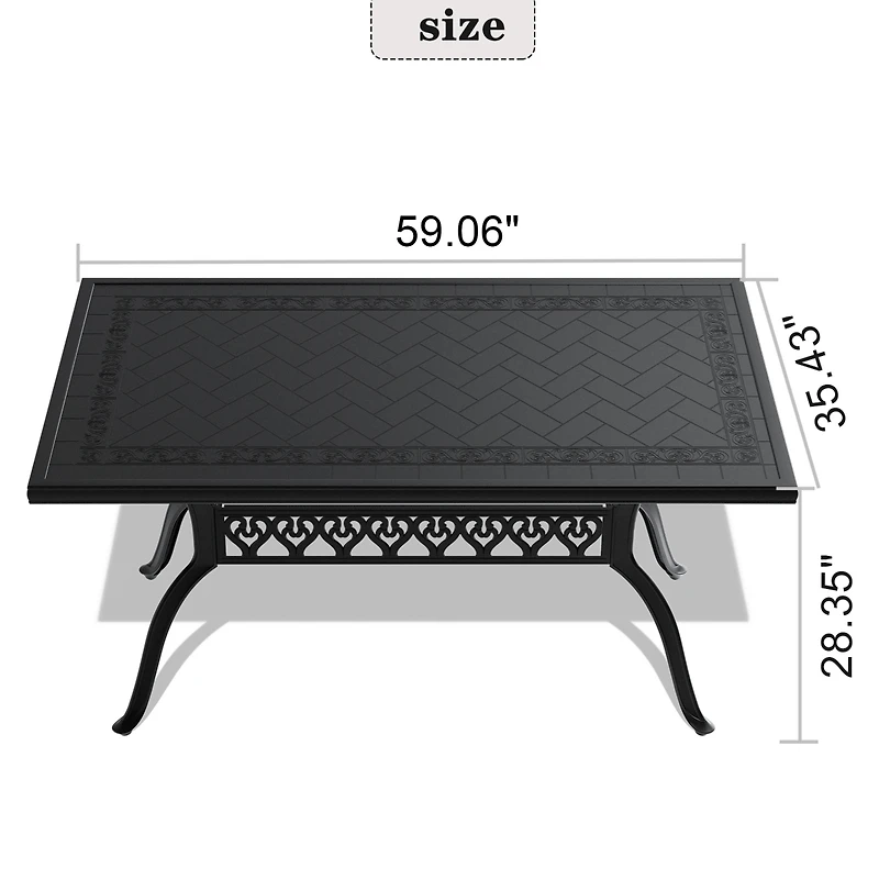 Streamdale Elegant Black Aluminum Table with 160lbs Capacity, 35.43"W x 56.06"L