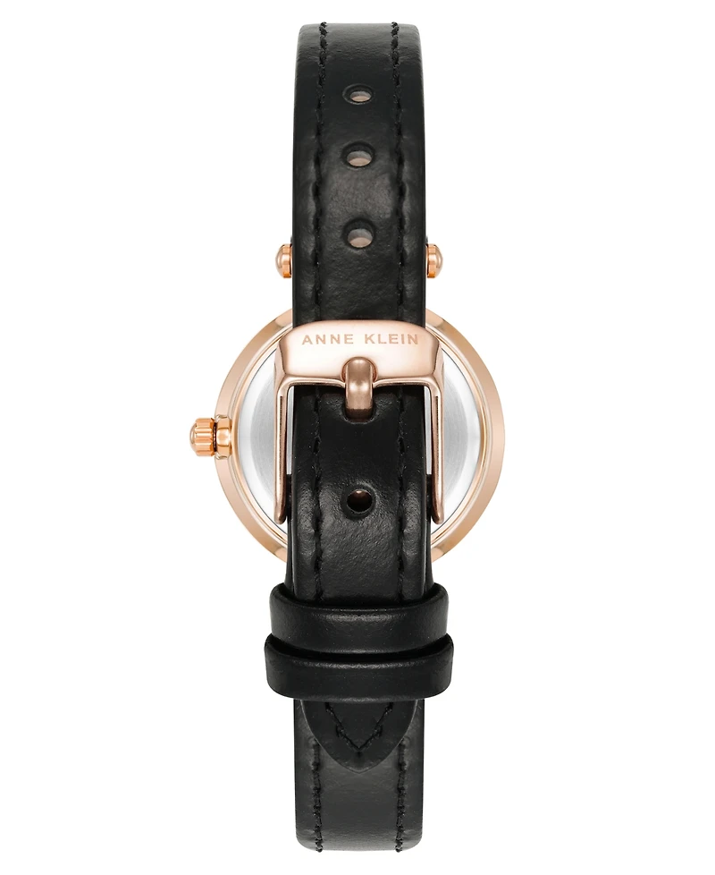 Anne Klein Women's Quartz Black Essential Leather and Rose Gold-Tone Alloy Metal Strap Watch, 26mm