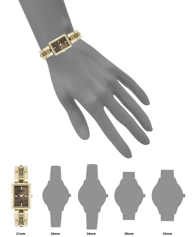 Anne Klein Women's Quartz Pyrite Gemstone Accented Gold-Tone Alloy Metal Bracelet Watch, 21mm