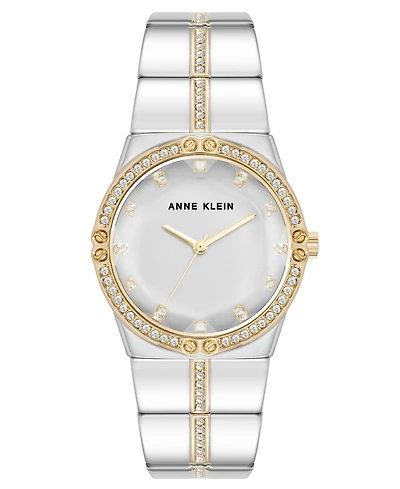 Anne Klein Women's Quartz Faceted Crystal Bezel Two-Tone Alloy Metal Watch, 32mm