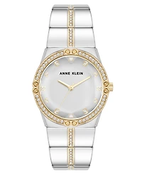 Anne Klein Women's Quartz Faceted Crystal Bezel Two-Tone Alloy Metal Watch, 32mm