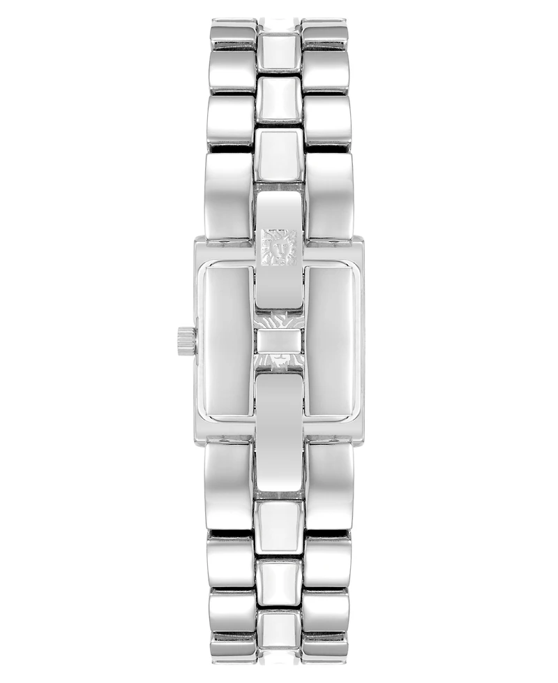 Anne Klein Women's Quartz Petite White Enamel Center Link Silver-Tone Alloy Metal Bracelet Watch, 17.5mm