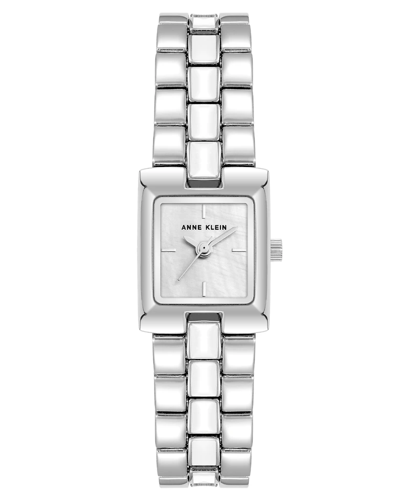 Anne Klein Women's Quartz Petite White Enamel Center Link Silver-Tone Alloy Metal Bracelet Watch, 17.5mm