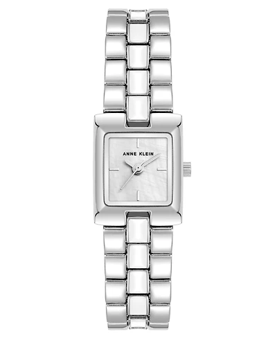 Anne Klein Women's Quartz Petite White Enamel Center Link Silver-Tone Alloy Metal Bracelet Watch, 17.5mm