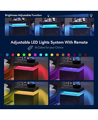 Nightstand Led Bedside Table Cabinet Lights Modern End Side With 2 Drawers For Bedroom (Black Gold)