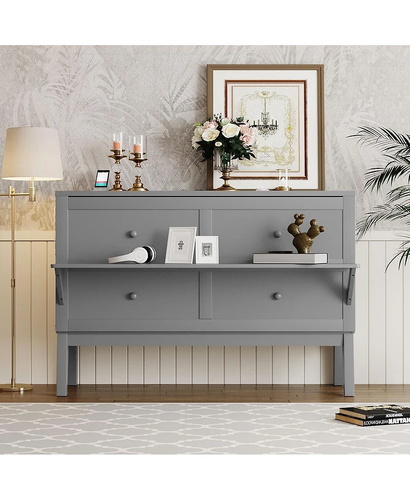 Simplie Fun Queen Murphy Bed With Usb Port And Removable Shelves On Each Side, White