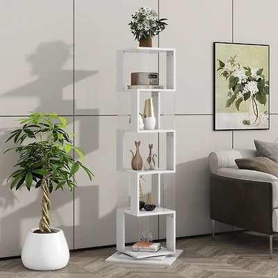 Simplie Fun 5-Tier Rotating Bookshelf with Acrylic Shelves and Anti-Toppling Base
