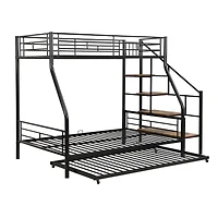 Streamdale Silver Metal Bunk Bed with Trundle and Storage