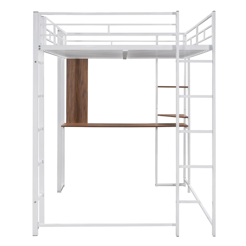 Streamdale Full Metal Loft Bed With 2 Shelves And One Desk