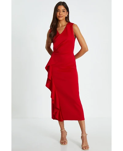 Quiz Women's Scuba Crepe Wrap Frill Midi Dress