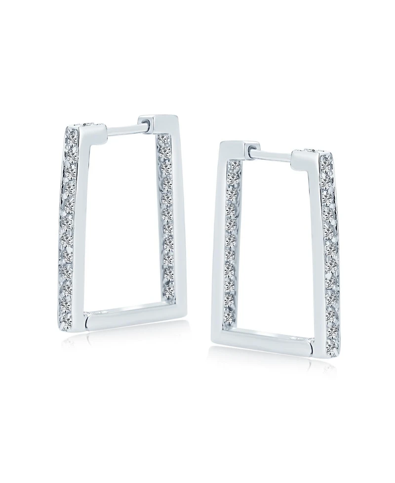 Bling Jewelry Geometric Rectangle Square Inside Out Channel Set Cz Large Hoop Earrings Of Cubic Zirconia Gold Plated Sterling Silver