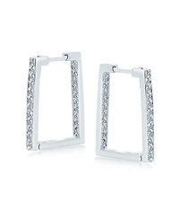 Bling Jewelry Geometric Rectangle Square Inside Out Channel Set Cz Large Hoop Earrings Of Cubic Zirconia Gold Plated Sterling Silver