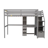 Streamdale Twin Loft Bed with Stairs, Desk, Storage