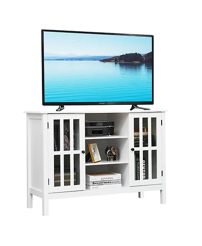 Gymax Wood Tv Stand Entertainment Media Center Console for Tv up to 50'' White