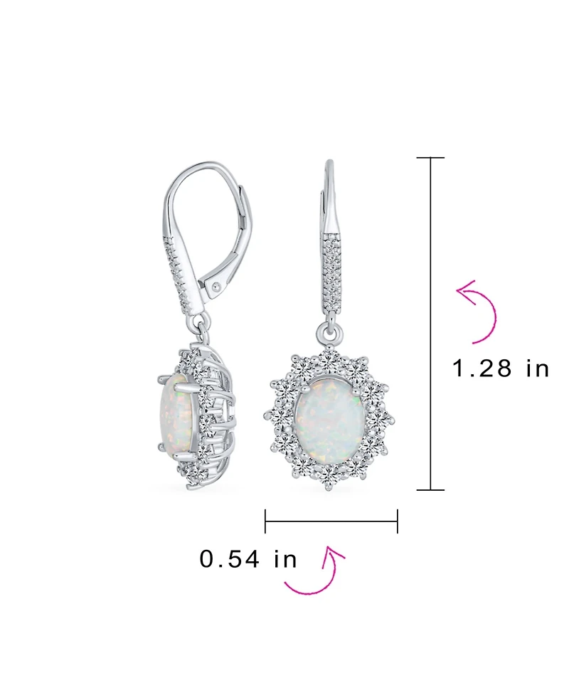 Bling Jewelry Cubic Zirconia Accent Pave Halo Cz Solitaire Oval White Synthetic Opal Drop Earrings Lever back Sterling Silver