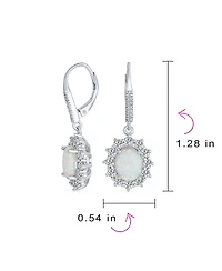Bling Jewelry Cubic Zirconia Accent Pave Halo Cz Solitaire Oval White Synthetic Opal Drop Earrings Lever back Sterling Silver