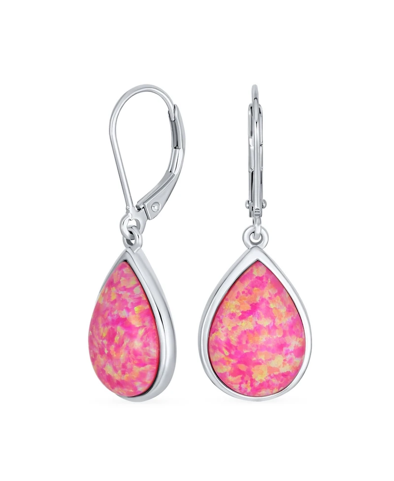 Bling Jewelry Created Opal Pear Shaped Simple Teardrop Dangle Earrings Sterling Silver Lever back