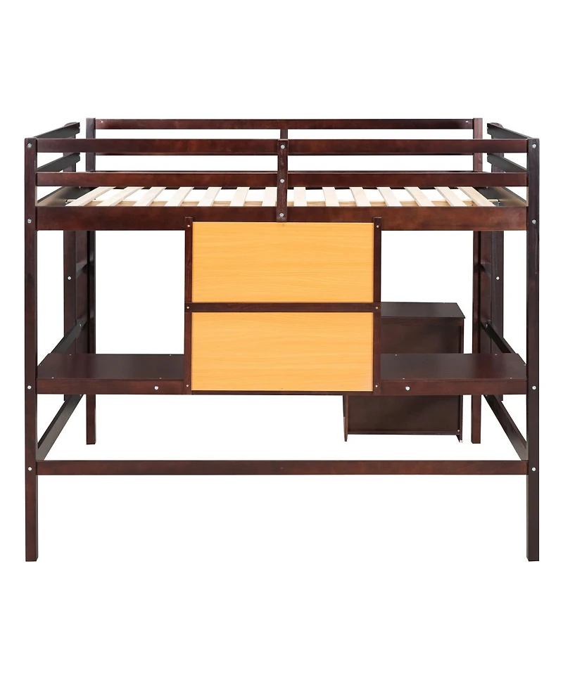 Simplie Fun Twin Size Loft Bed With Desk And Writing Board, Wooden Loft Bed With Desk & 2 Drawers Cabinet