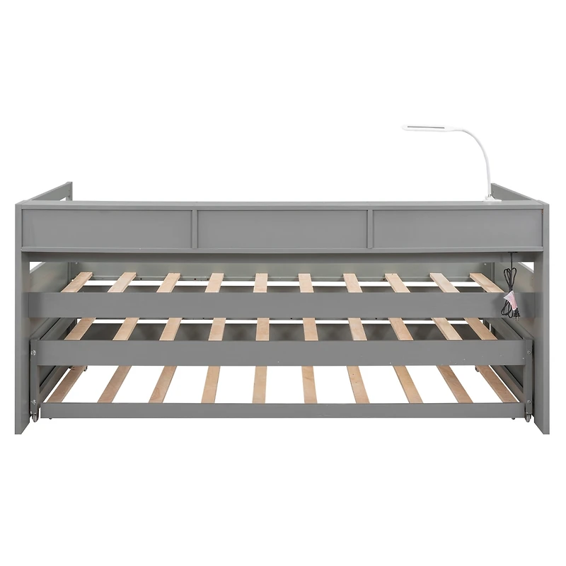 Streamdale Twin Xl Wood Daybed with Trundles, Cubbies, & Charging