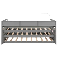 Streamdale Twin Xl Wood Daybed with Trundles, Cubbies, & Charging