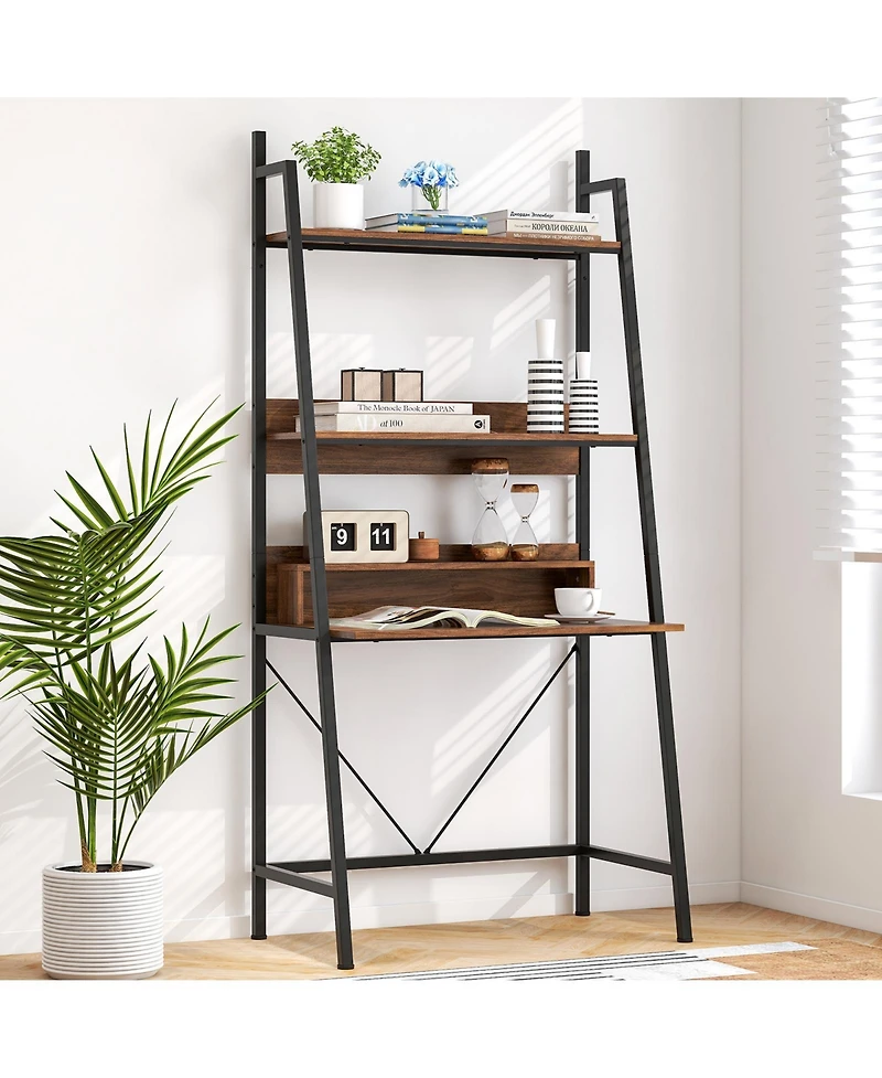 71in High Freestanding Laptop Desk with Open Shelves for Living Room Bedroom Study