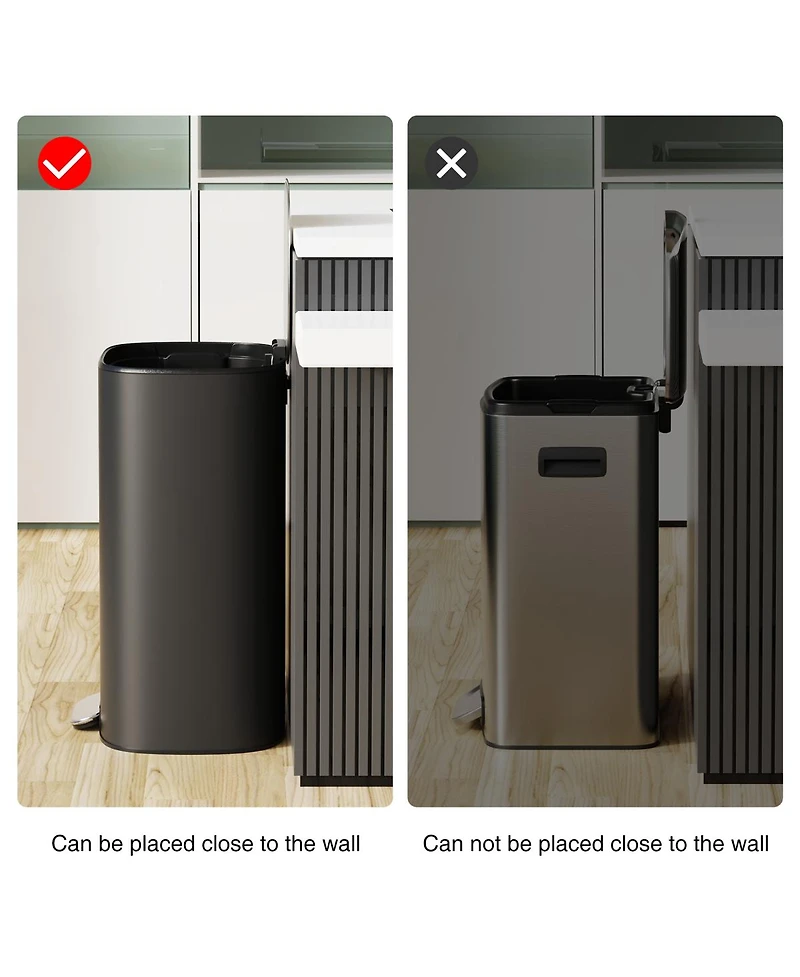 Streamdale Furniture 13 Gallon Stainless Steel Trash Can with Foot Pedal Operated Soft Close - Black