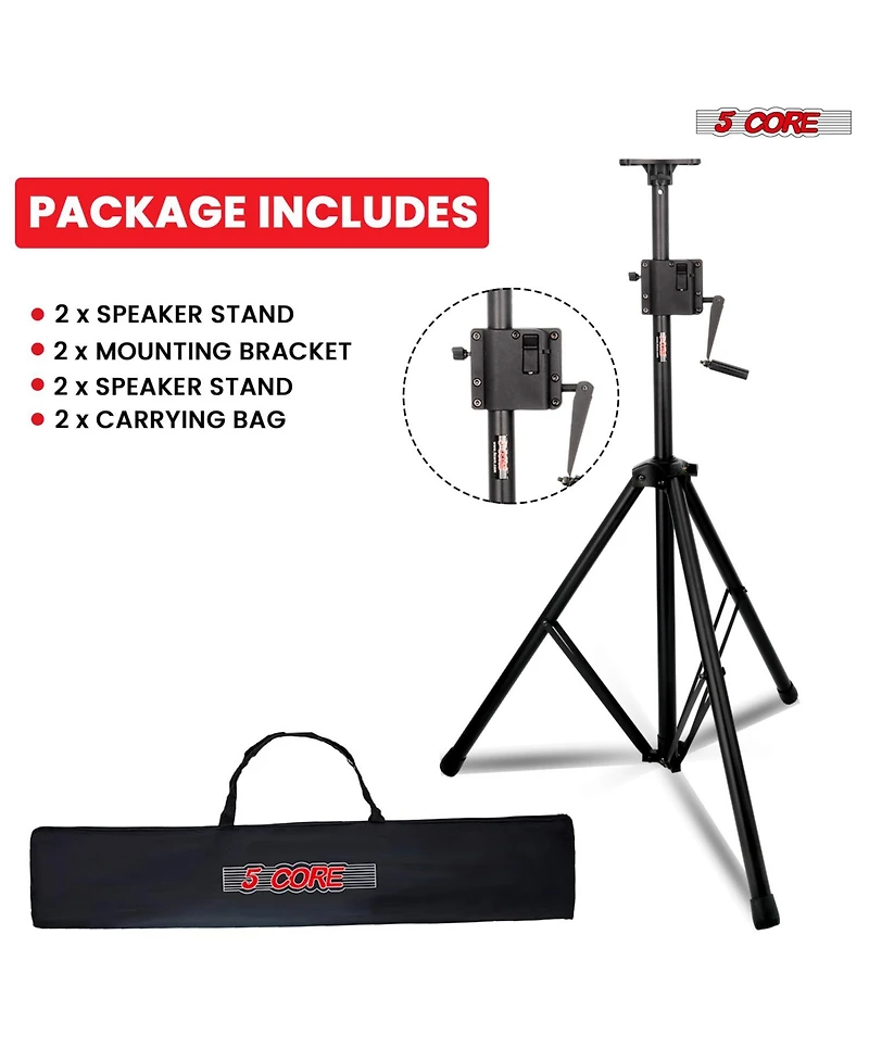 5 Core Speaker Stand Pair Tripod Tall Crank Up Height Adjustable Heavy Duty Floor Stands 35mm Pa Pole Mount