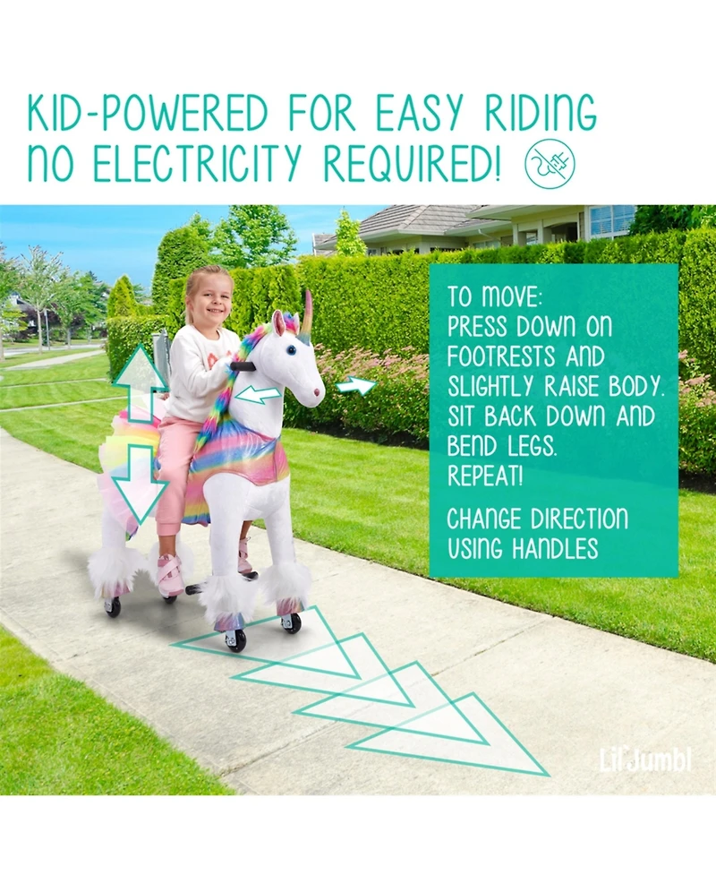 Jumbl Lil Ride on Horse, Kids Ride on Toy w/Realistic Sounds & Wheels (Rainbow)