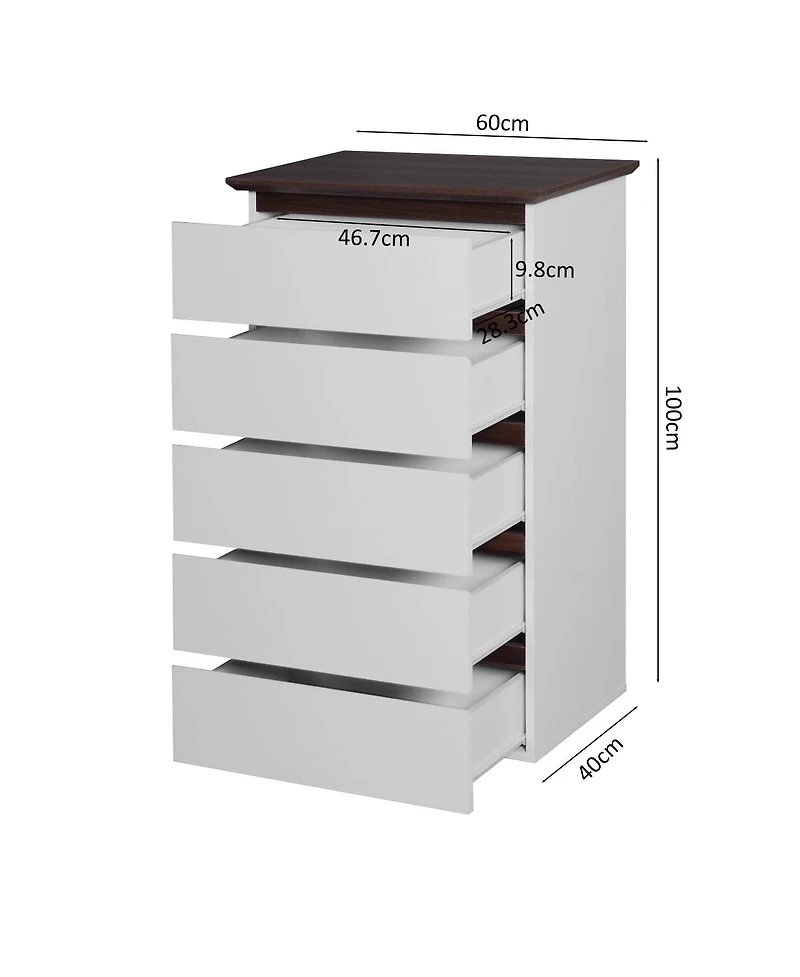 Streamdale Furniture 5 Drawer Tall White Dresser - Mid Century Modern Style